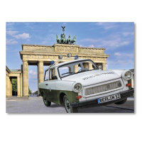 Postkarte Brandenburger Tor Trabi quer