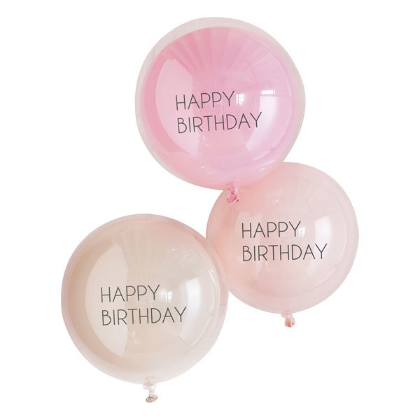 Luftballons Happy Birthday transparent/pink