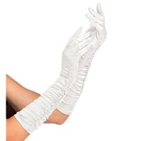 Handschuhe Satin gerafft weis Elasthan 44cm