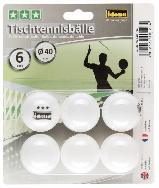 Idena Tischtennisbälle 6er,3 Stern, Ø ca.40mm