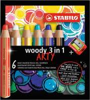 Buntstifte woody 3in1 ARTY 6er mit Spitzer