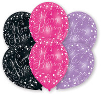 Luftballons 27,5cm Happy Birthday pink violett 6er