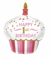 Folienballon Happy 1st Birthday Mädchen pink