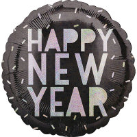 Folienballon Holographic Happy New Year rund