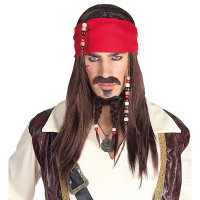 Perücke Pirat der Karibik mit Bandana, Schnurr- und...